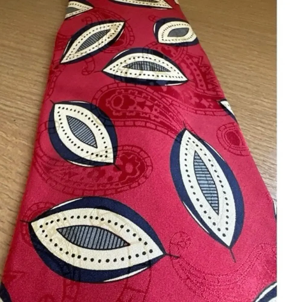 Talbott Studio for Nordstrom Men Neck Tie 100% Silk Geometric Red Navy Cream